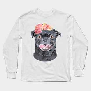 Floral Pug Long Sleeve T-Shirt